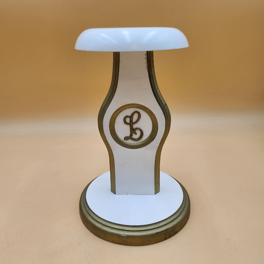 Vintage Hat wig Stand Millinery Store Display “L” Mark Initial  wood Monogram
